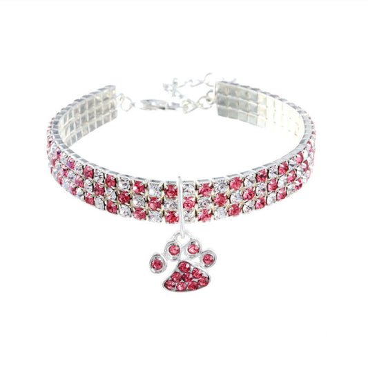 Sparkling Crystal Pet Collar – Adjustable Rhinestone Necklace with Paw Charm