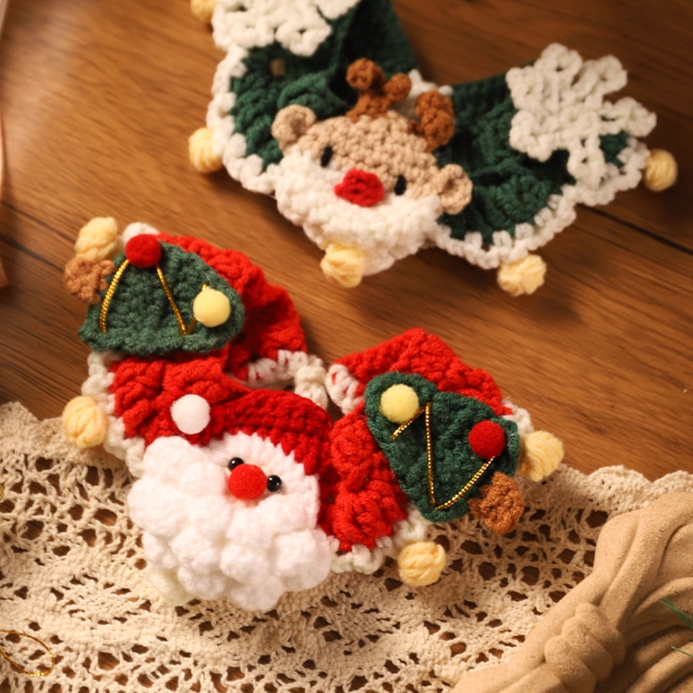 Christmas Hand-Knitted Pet Collar High-Quality Yarn Cat Dog Accessory
