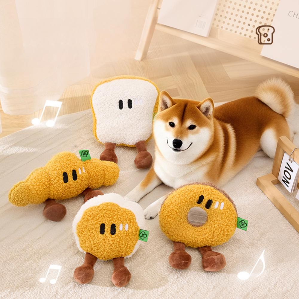 Cute Food Plush Dog Toy Donut Croissant Bread Squeaky Toy
