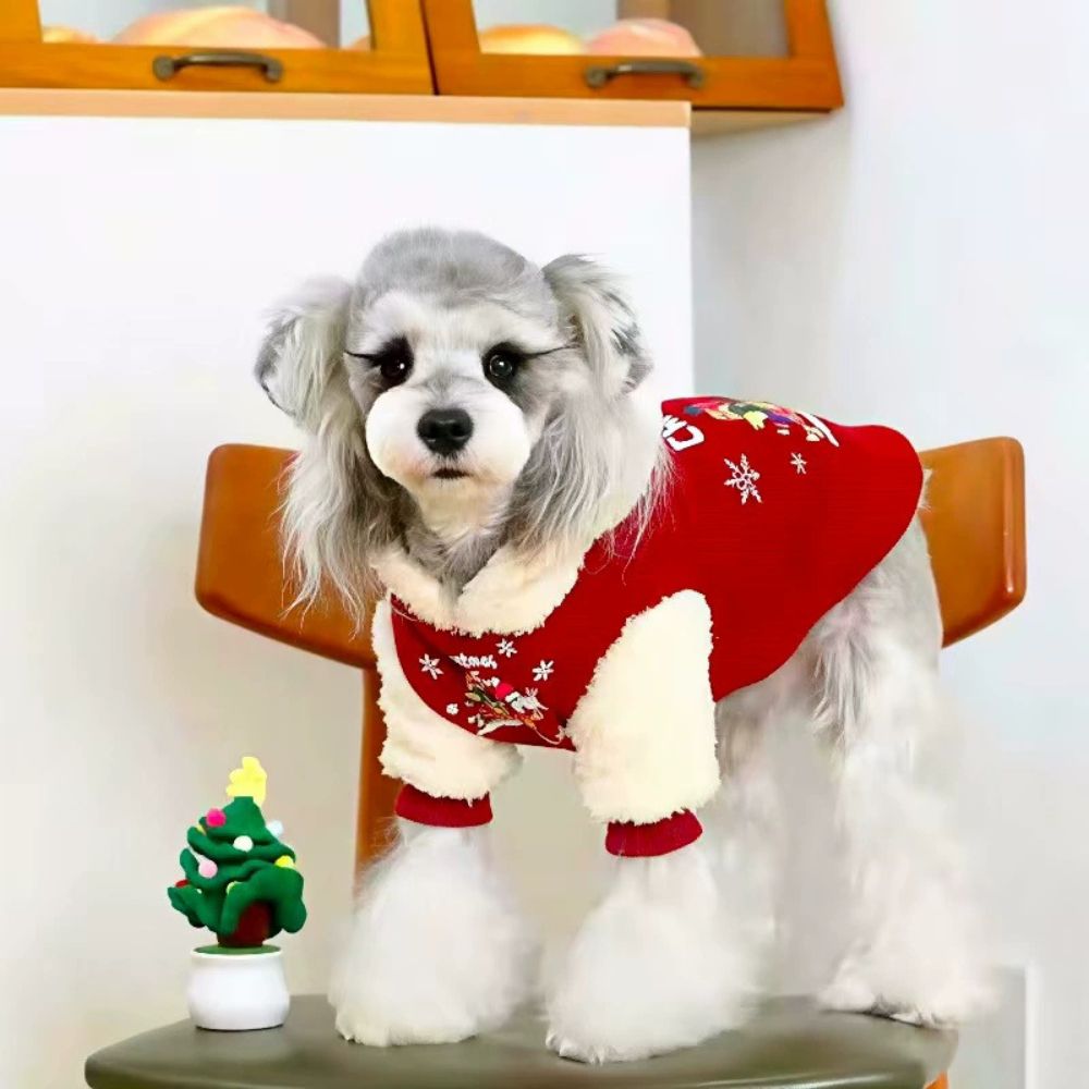 Red Christmas Pet Clothes for Cats and Dogs Thick Warm Winter Outfit