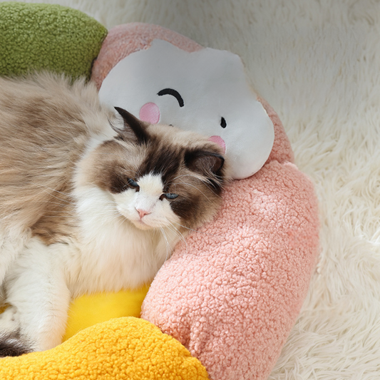 Christmas Flower Donut Plush Round Pet Nest with Non-Slip Base Cat Bed