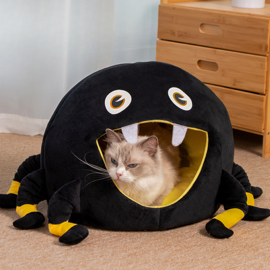 Halloween Spider Warm Plush Cat Bed