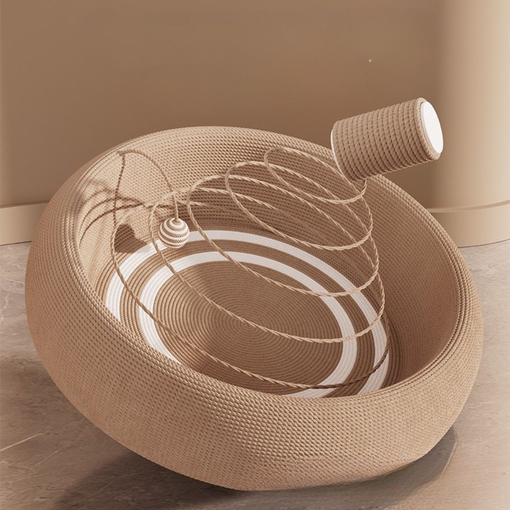 Scratch-Resistant Linen Cat Bed with Ergonomic Curved Design for All Seasons