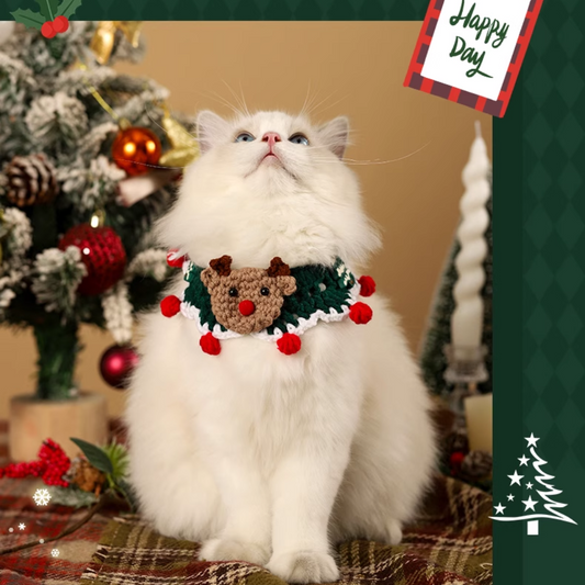 Christmas Hand-Knitted Pet Collar High-Quality Yarn Cat Dog Accessory