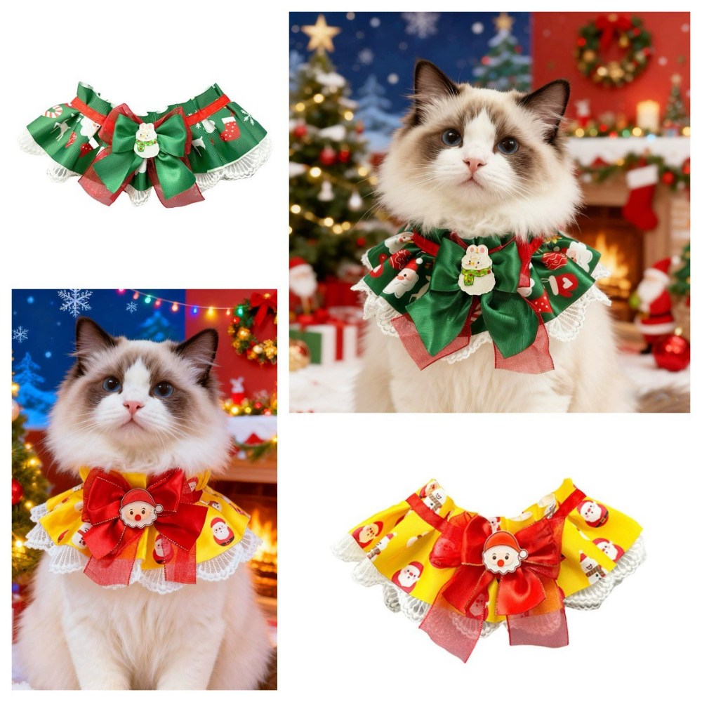 Christmas Lace Pet Bib Collar – Adjustable Neck Accessory for Cats and Dogs