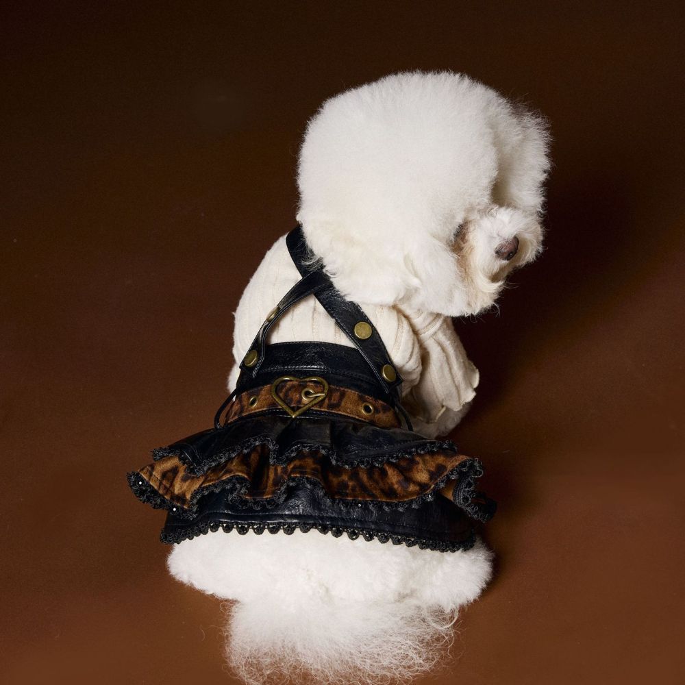 Autumn Dog Dress for Female Dogs Leopard Print Suspender Dress