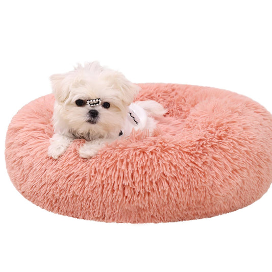 Round Plush Donut Soft Washable Pet Cushion Dog Bed