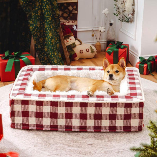 Christmas Gift Box Style Rectangular Plush Warm Dog Bed
