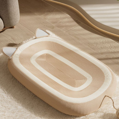 Cute Woven Cat Bed with Scratch-Resistant Linen and Ergonomic Design