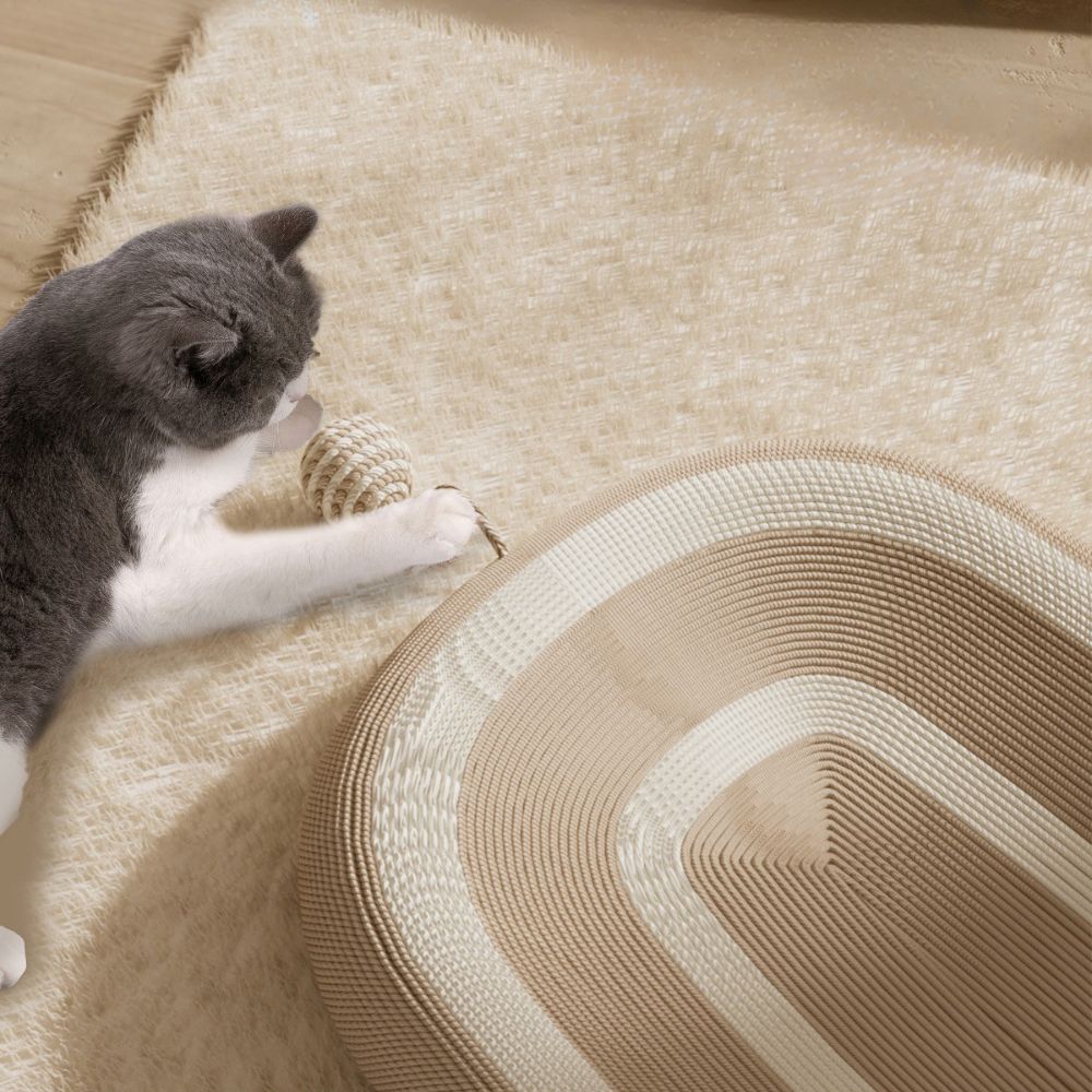 Cute Woven Cat Bed with Scratch-Resistant Linen and Ergonomic Design
