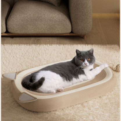 Cute Woven Cat Bed with Scratch-Resistant Linen and Ergonomic Design