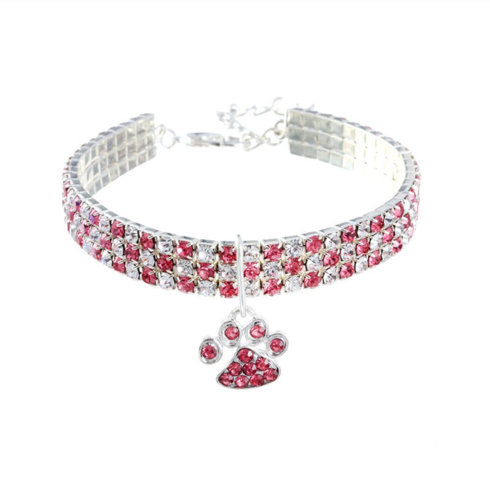 Sparkling Crystal Pet Collar – Adjustable Rhinestone Necklace with Paw Charm