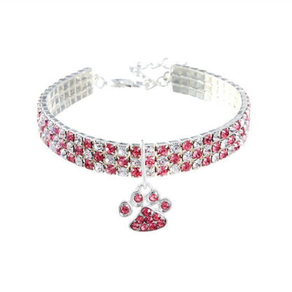 Sparkling Crystal Pet Collar – Adjustable Rhinestone Necklace with Paw Charm