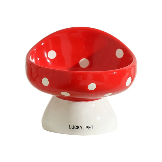 Mushroom Ceramic Elevated Pet Bowl for Cats and Small Dogs