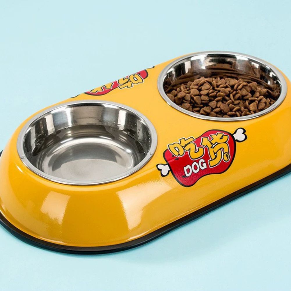 Colorful Printed Double Stainless Steel Pet Bowl