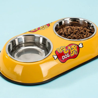 Colorful Printed Double Stainless Steel Pet Bowl