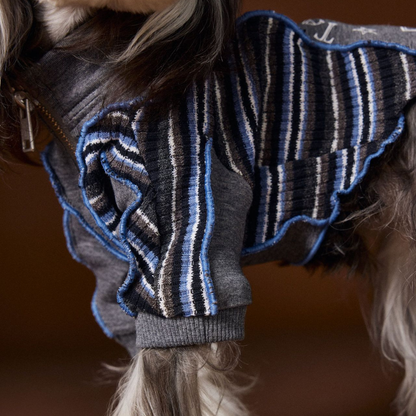 Dog Autumn Sportswear Striped Patchwork Zip-Up Hoodie
