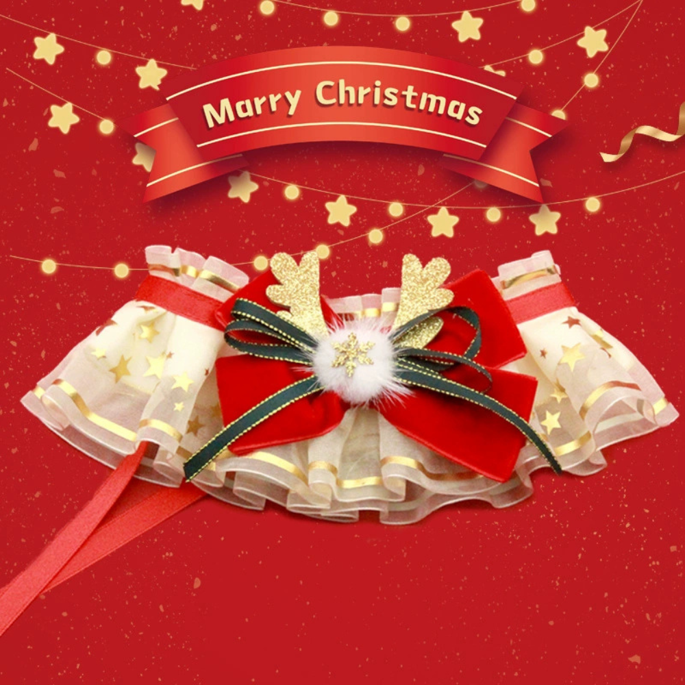 Christmas Lace Pet Bib Collar – Adjustable Neck Accessory for Cats and Dogs