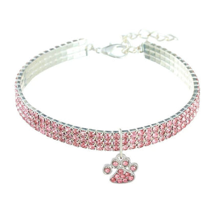 Sparkling Crystal Pet Collar – Adjustable Rhinestone Necklace with Paw Charm