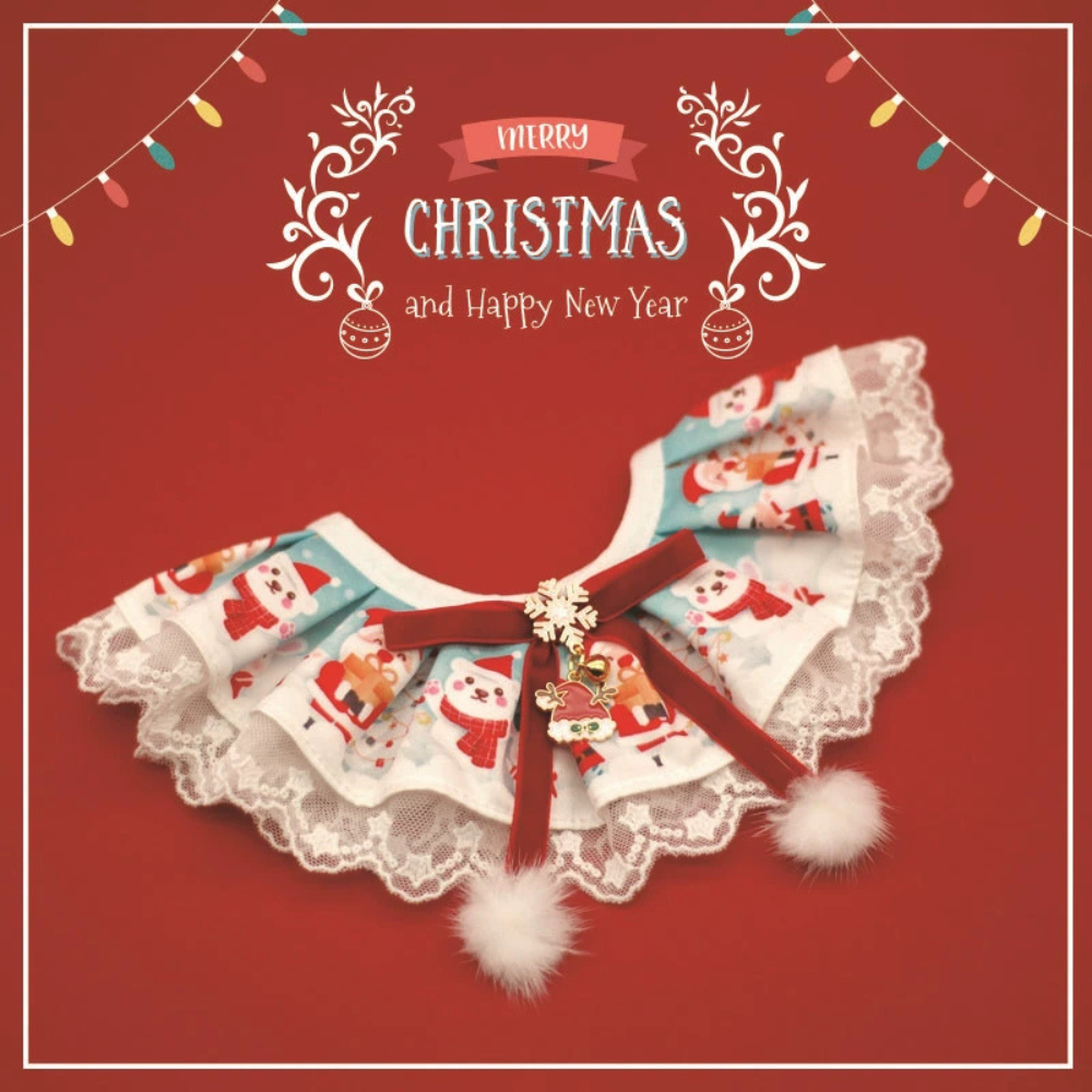 Christmas Lace Pet Bib Collar – Adjustable Neck Accessory for Cats and Dogs