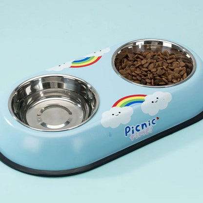 Colorful Printed Double Stainless Steel Pet Bowl