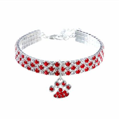 Sparkling Crystal Pet Collar – Adjustable Rhinestone Necklace with Paw Charm