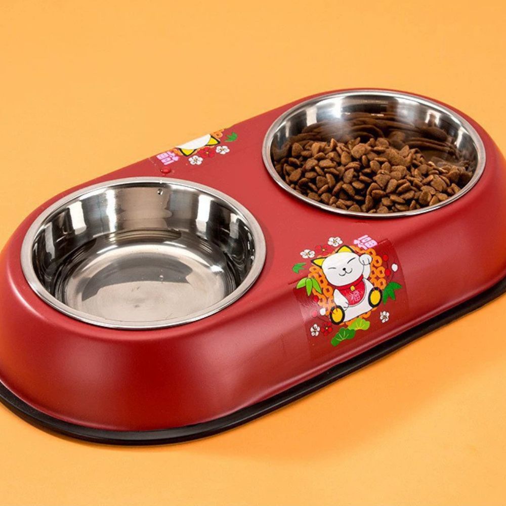 Colorful Printed Double Stainless Steel Pet Bowl