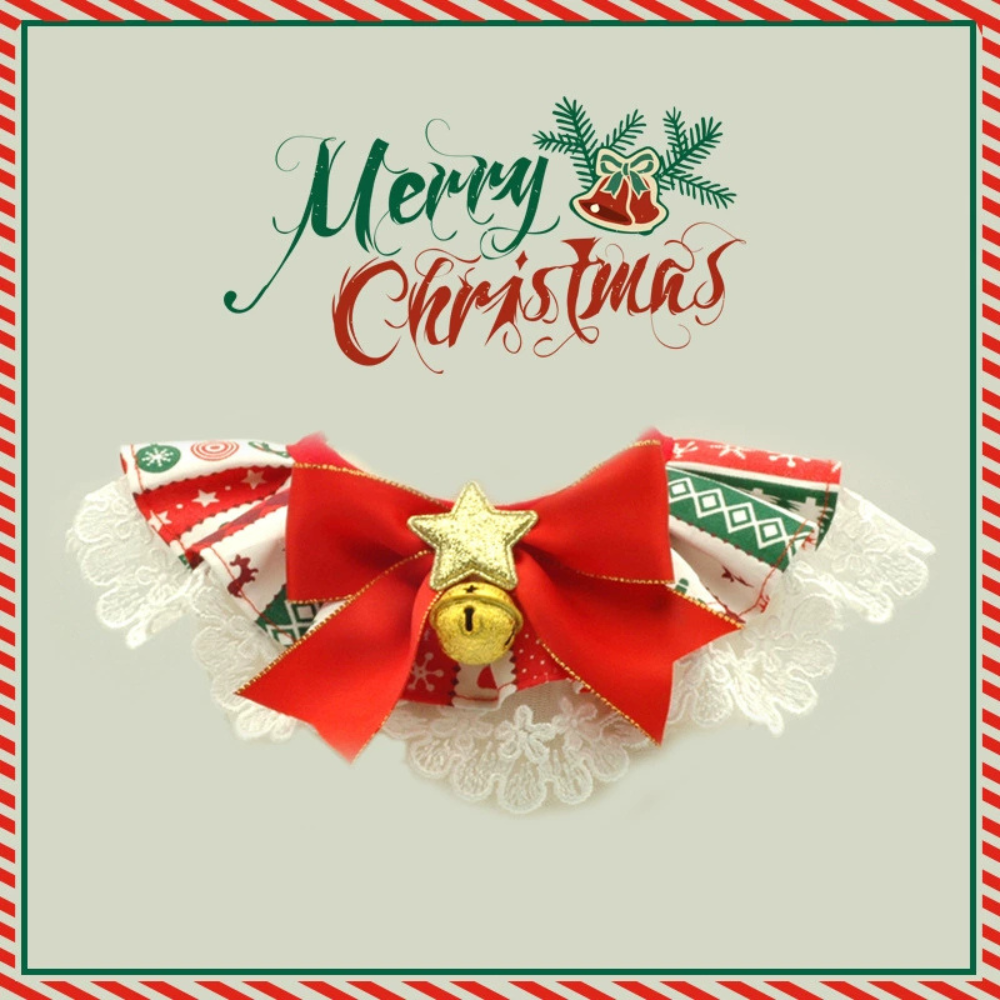 Christmas Lace Pet Bib Collar – Adjustable Neck Accessory for Cats and Dogs