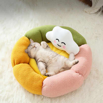 Christmas Flower Donut  Plush Round Pet Nest with Non-Slip Base Cat Bed