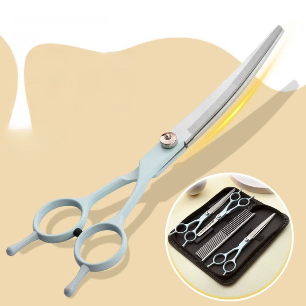 7-Inch Professional Pet Grooming Scissors Set – Curved Straight and Thinning Shears for Dogs and Cats
