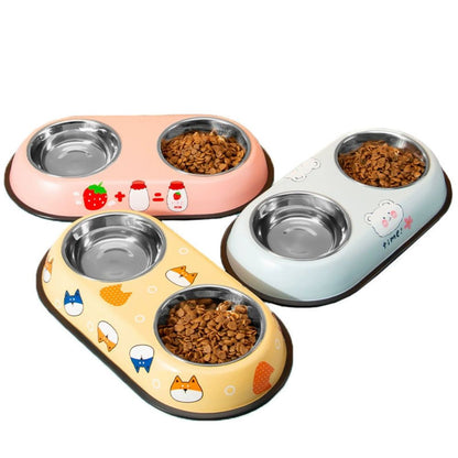 Colorful Printed Double Stainless Steel Pet Bowl
