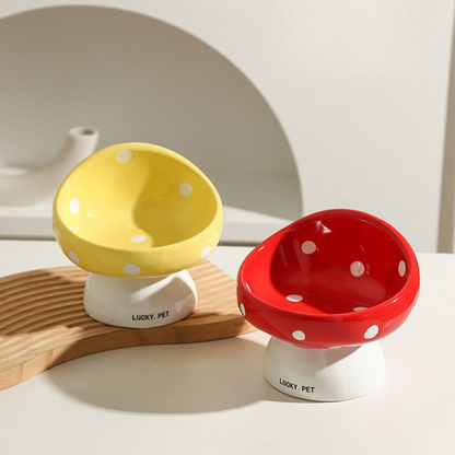 Mushroom Ceramic Elevated Pet Bowl for Cats and Small Dogs