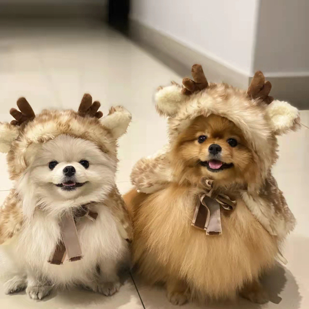 Christmas Reindeer Cape Costume for Dogs and Cats with Hat