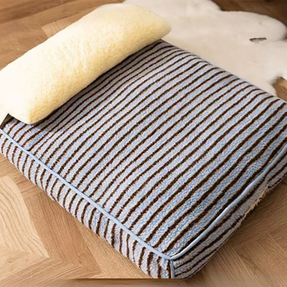 Cozy Plush Striped Dog Bed with Pillow Support