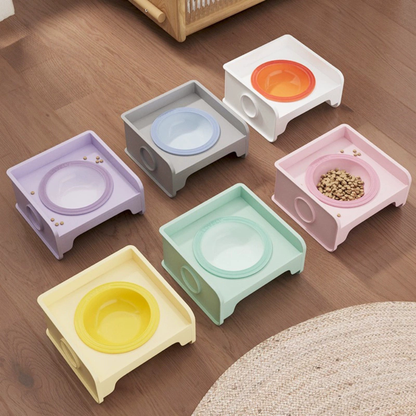 Modular Elevated Plastic Pet Bowl with Anti-Spill Design