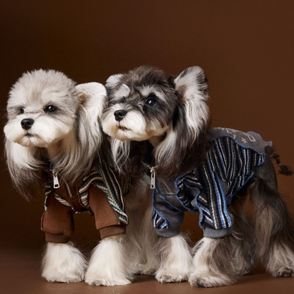 Dog Autumn Sportswear Striped Patchwork Zip-Up Hoodie