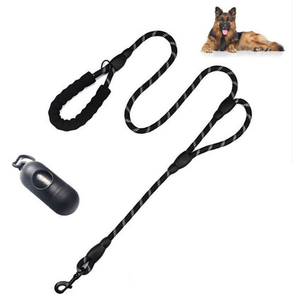 Reflective Rope Dog Leash with Waste Bag Holder – Durable Anti-Pull Pet Lead