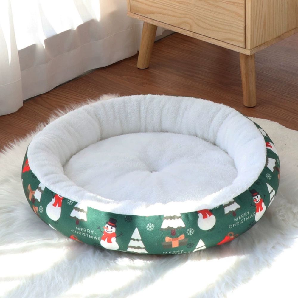 Christmas Thickened Warm Round Pet Bed for Cats and Dogs