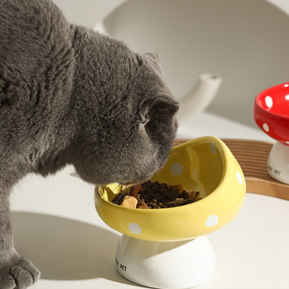 Mushroom Ceramic Elevated Pet Bowl for Cats and Small Dogs