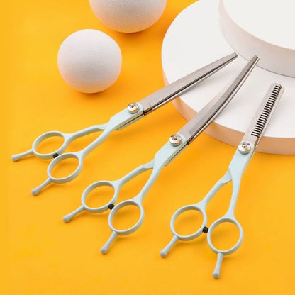 7-Inch Professional Pet Grooming Scissors Set – Curved Straight and Thinning Shears for Dogs and Cats