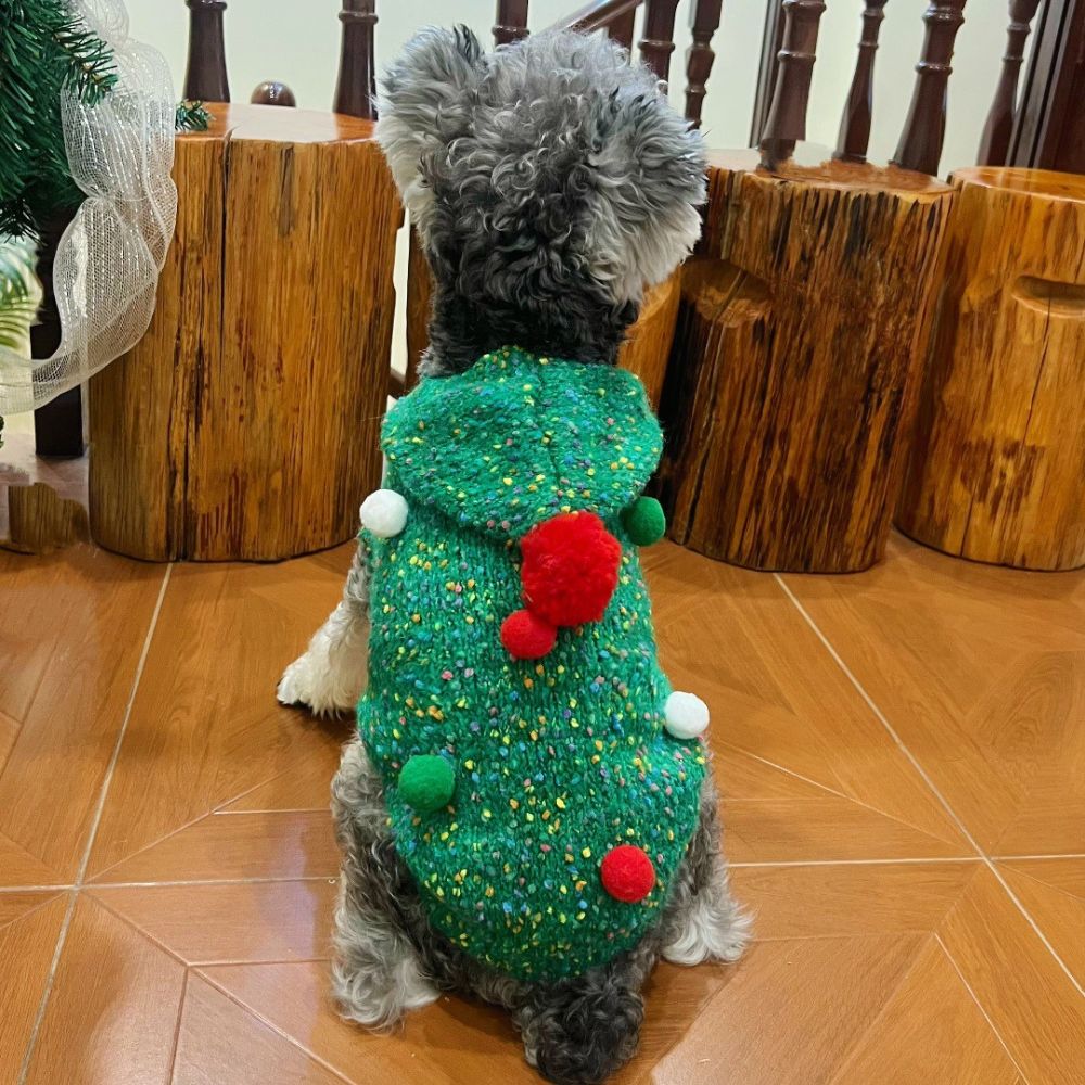 Christmas Hooded Sweater Vest for Pets Warm Winter Outfit