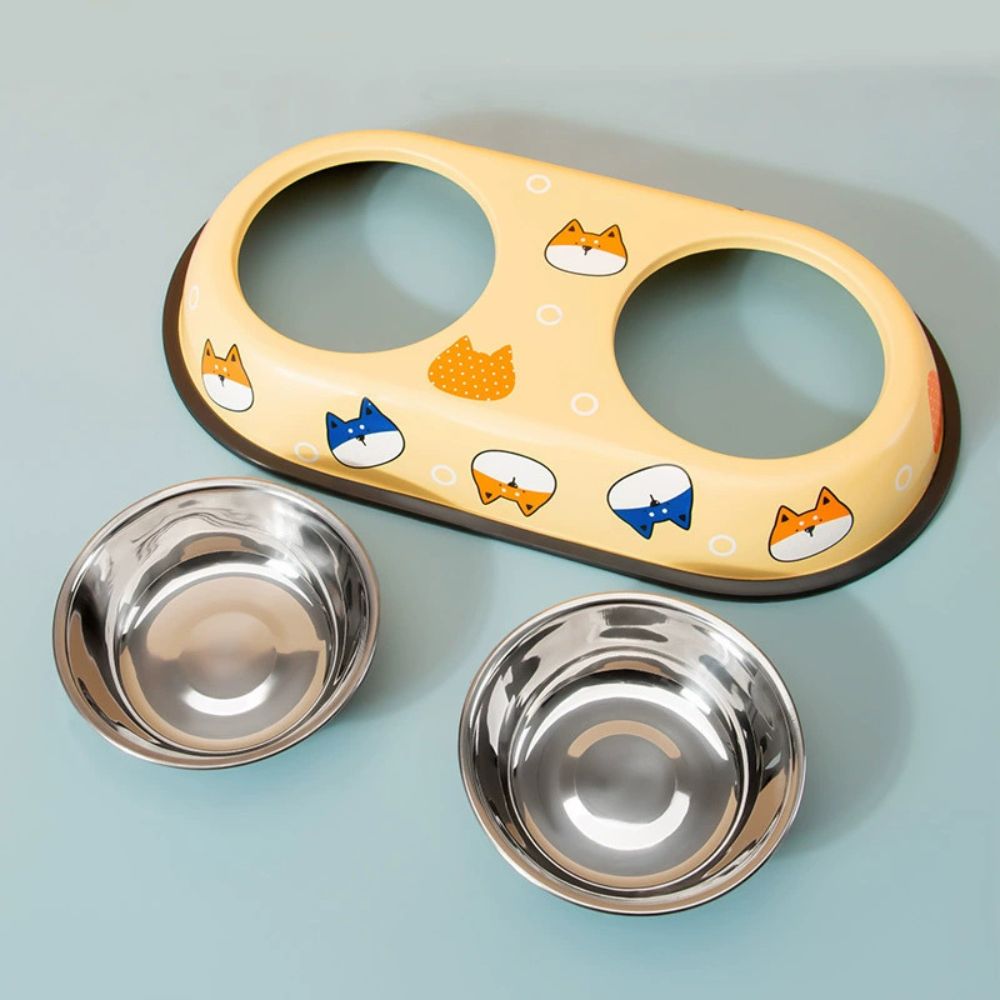Colorful Printed Double Stainless Steel Pet Bowl