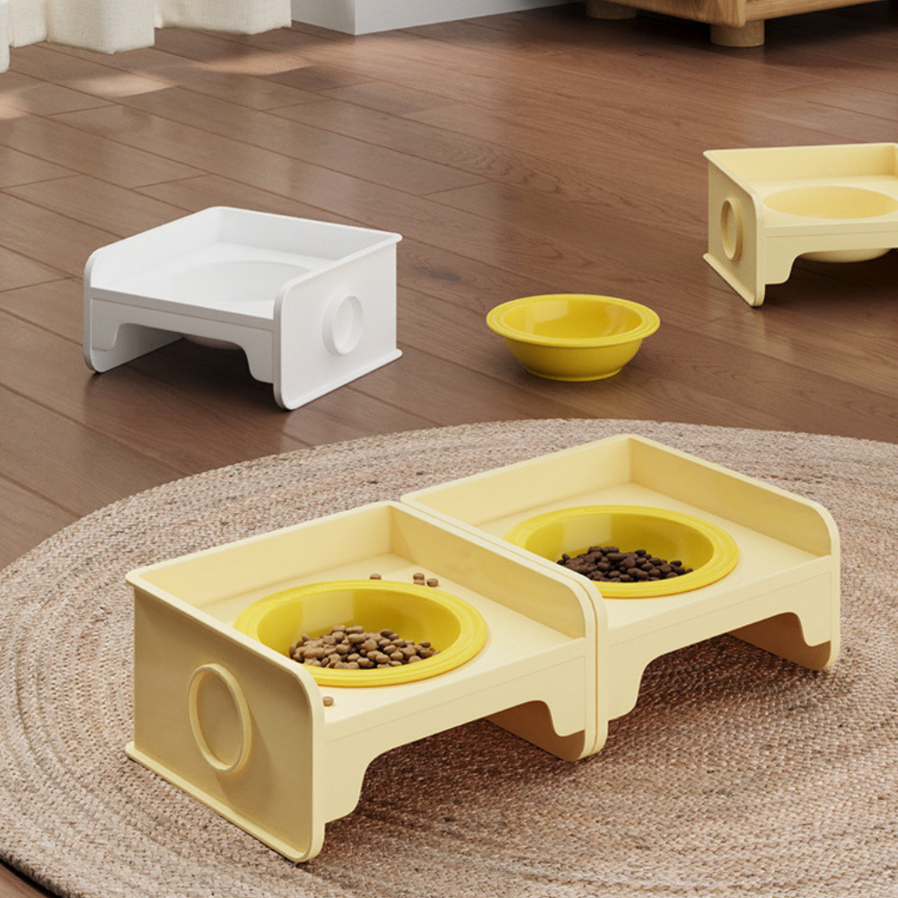 Modular Elevated Plastic Pet Bowl with Anti-Spill Design