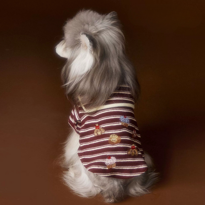 Autumn Dog Clothes Striped Embroidered Sailor Collar Sweatshirt