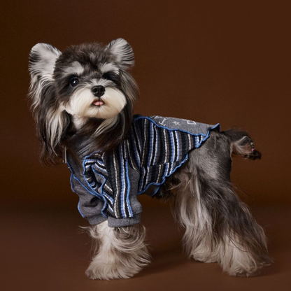 Dog Autumn Sportswear Striped Patchwork Zip-Up Hoodie