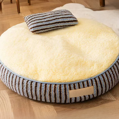 Round Plush Dog Bed with Soft Pillow for All Seasons