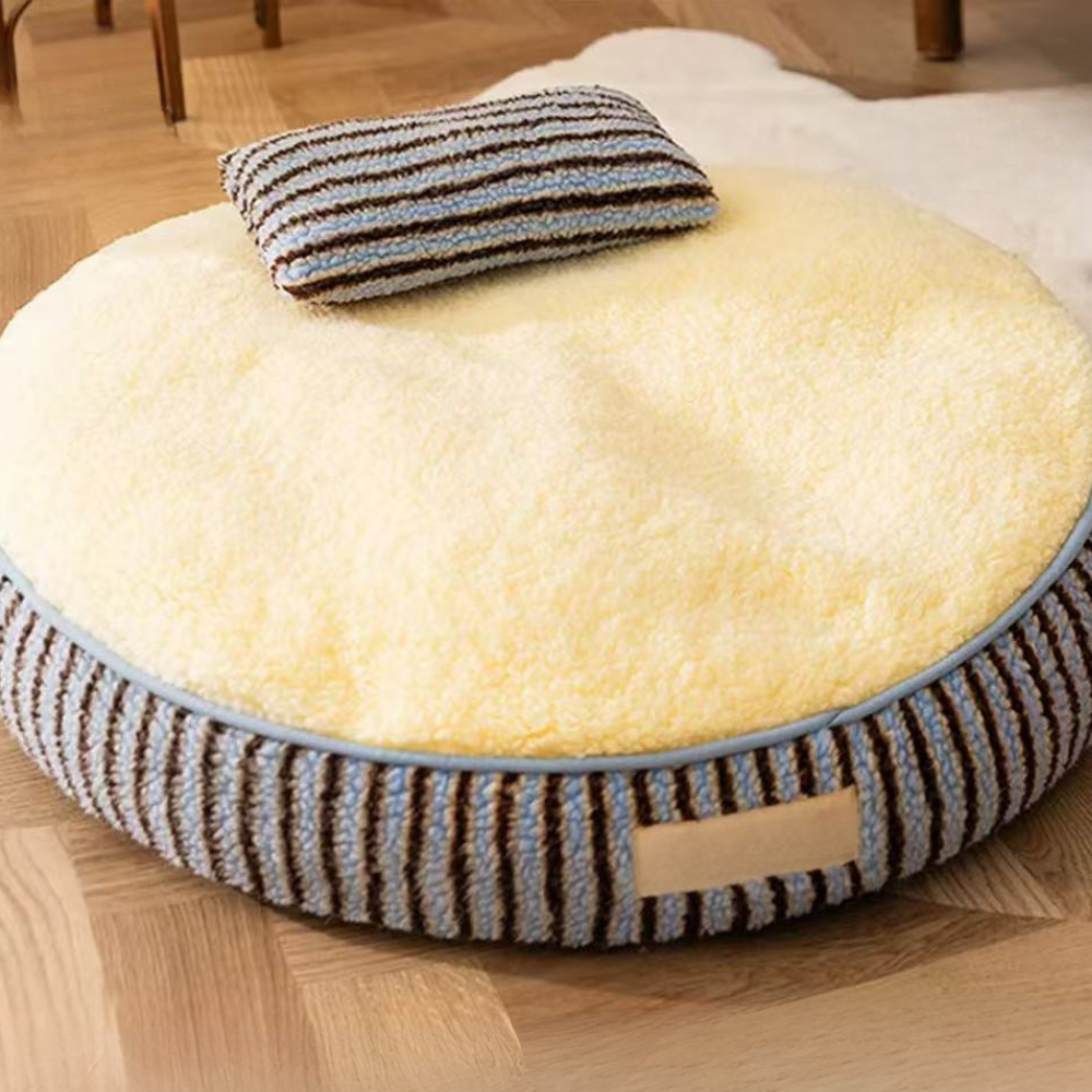 Cozy Plush Striped Dog Bed with Pillow Support