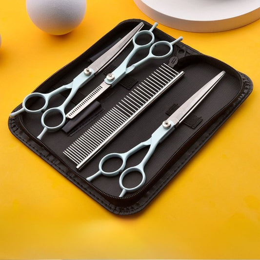 7-Inch Professional Pet Grooming Scissors Set – Curved Straight and Thinning Shears for Dogs and Cats