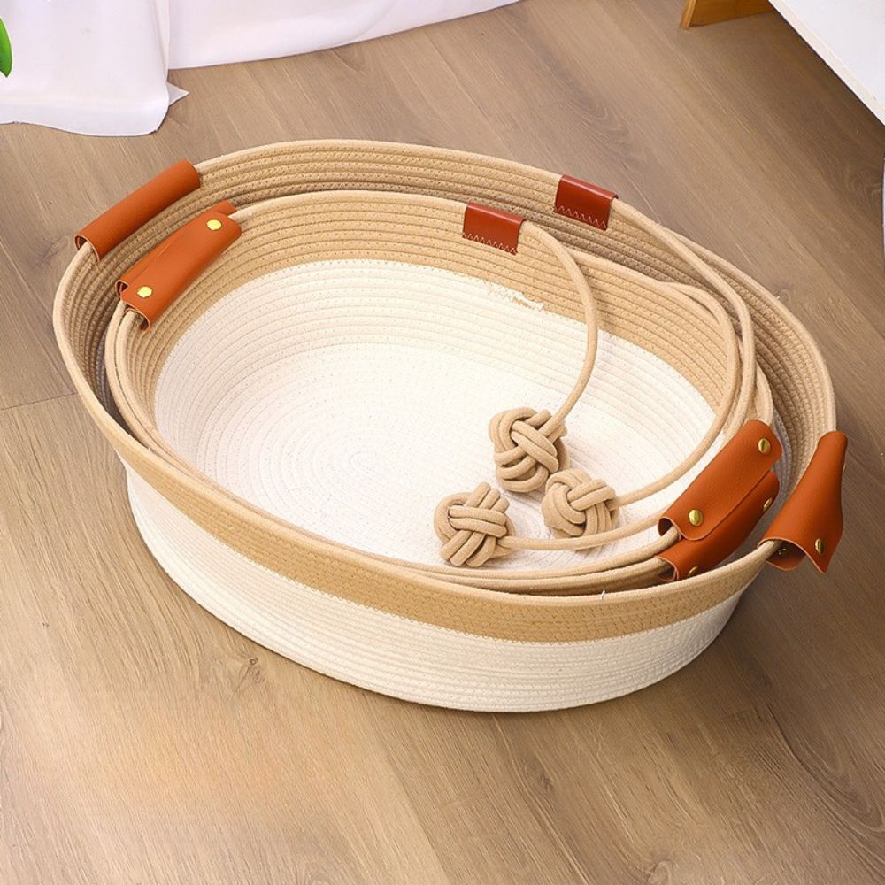 Handwoven Cotton Rope Pet Bed with Natural Rattan Texture