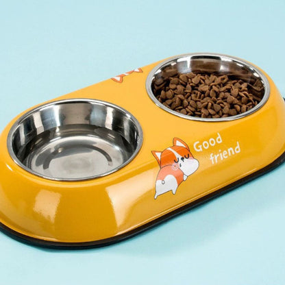 Colorful Printed Double Stainless Steel Pet Bowl